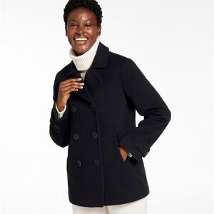 LL Bean Black Lambswool Pea Coat‎ Sz. 8P